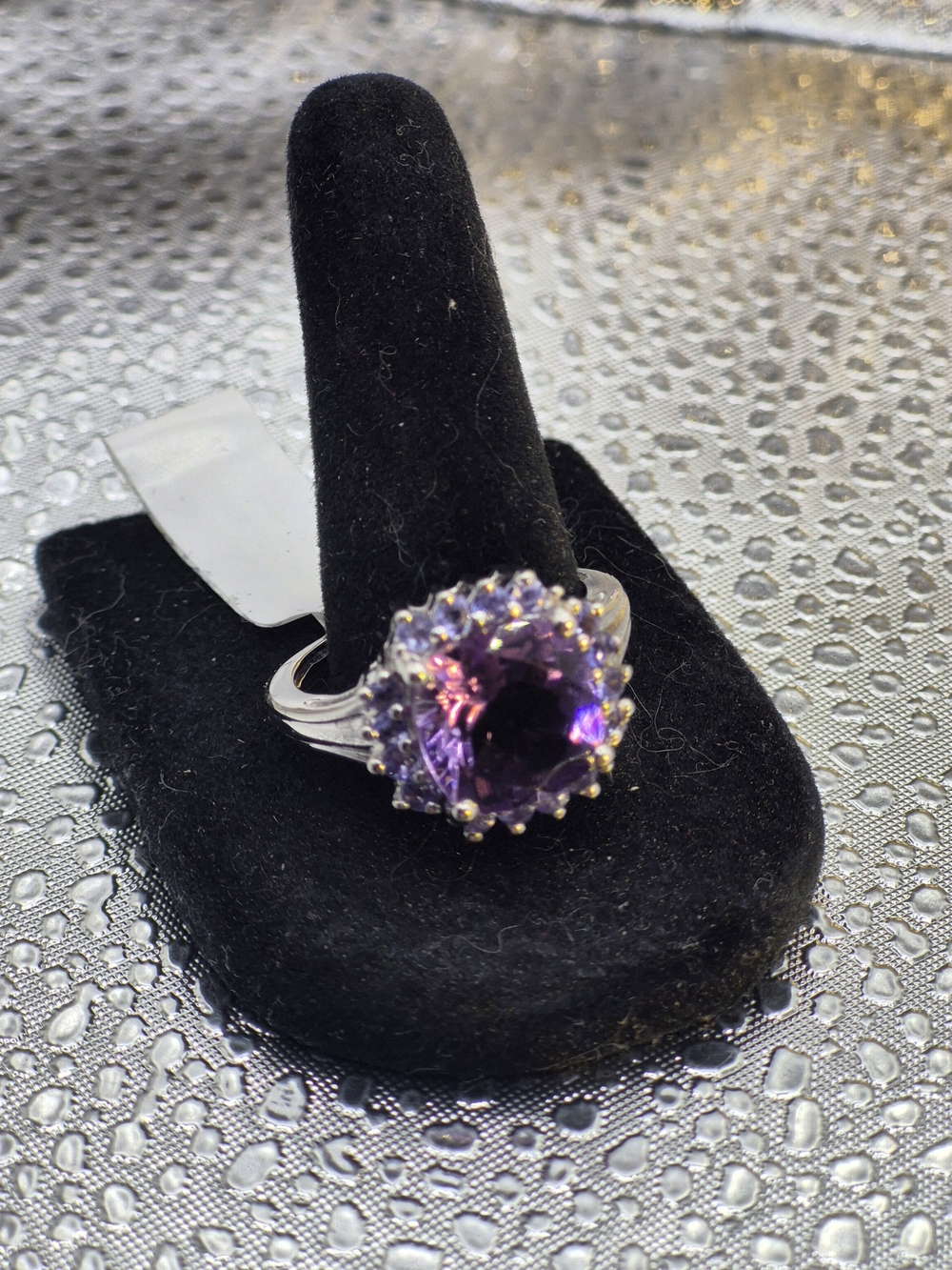 Beautiful Cushion Cut Amethyst Surrounded By Tanzanite Ring